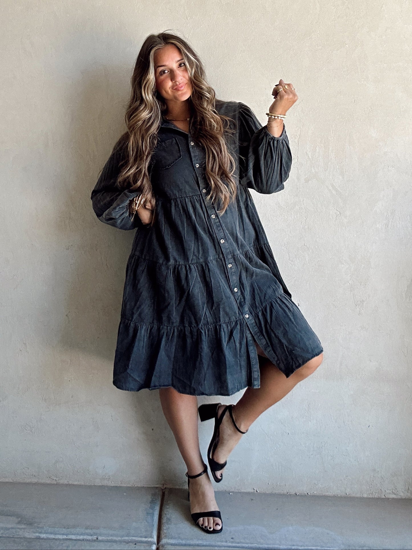 Keelee Tiered Dress in Black