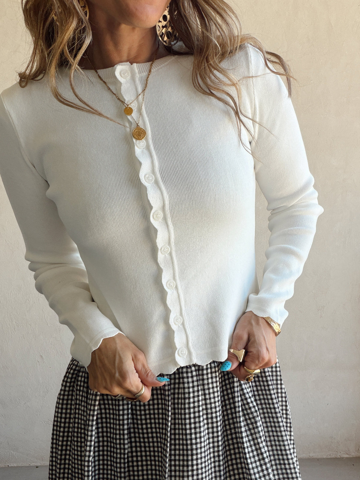Caroline Scalloped Cardigan in White