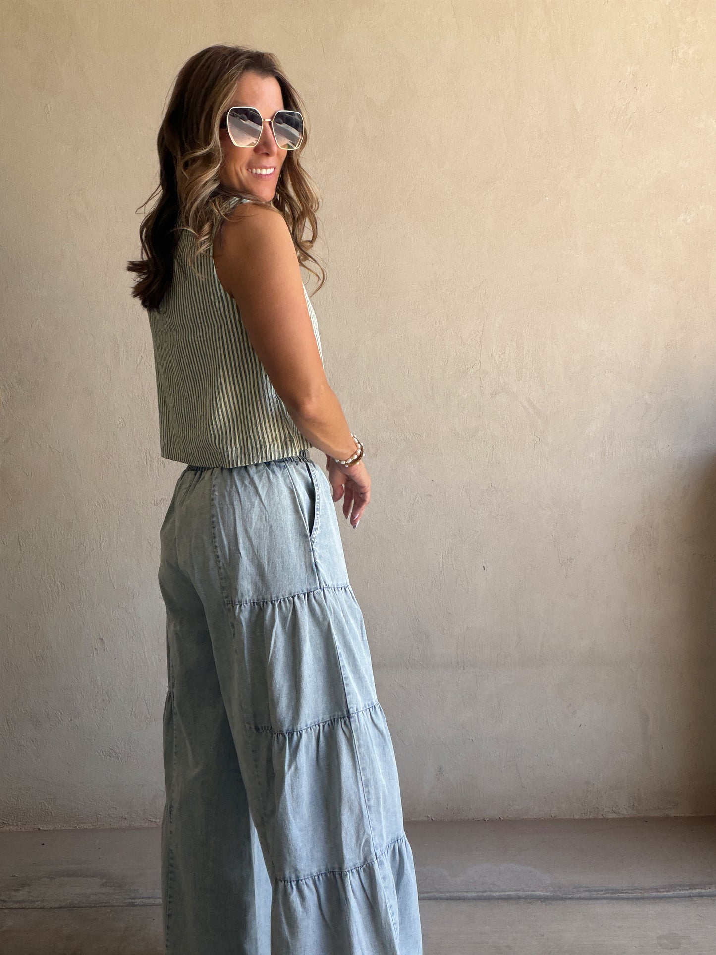 Melinda Tank in Sage & White
