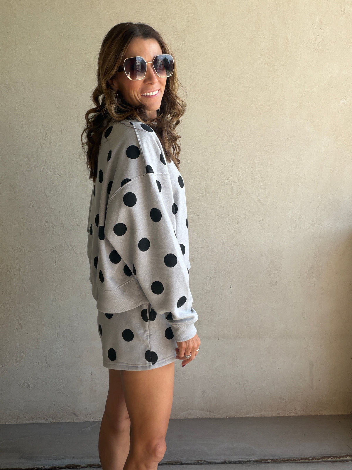 Aubree Set in Gray with Black Polka Dots