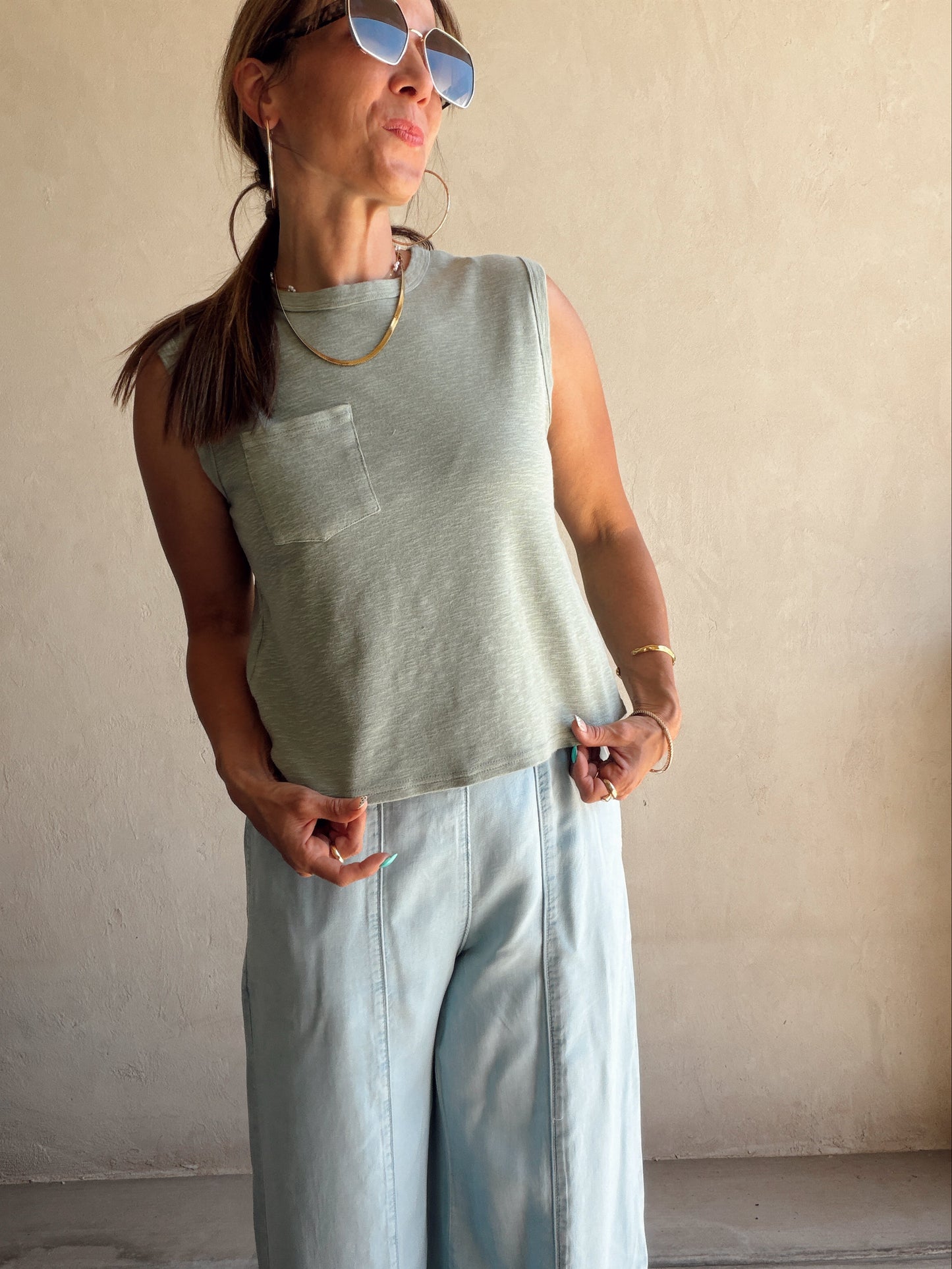 Wren Sleeveless Tank in Sage