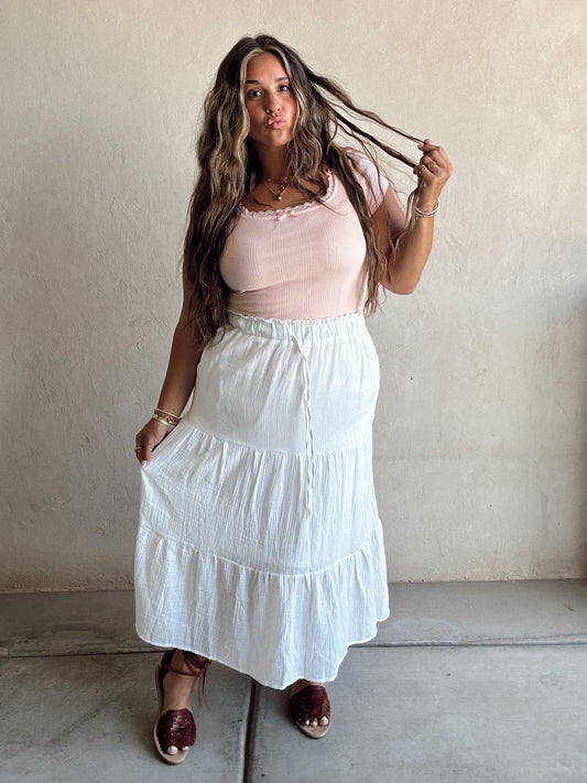 Brinley Tiered Skirt in White