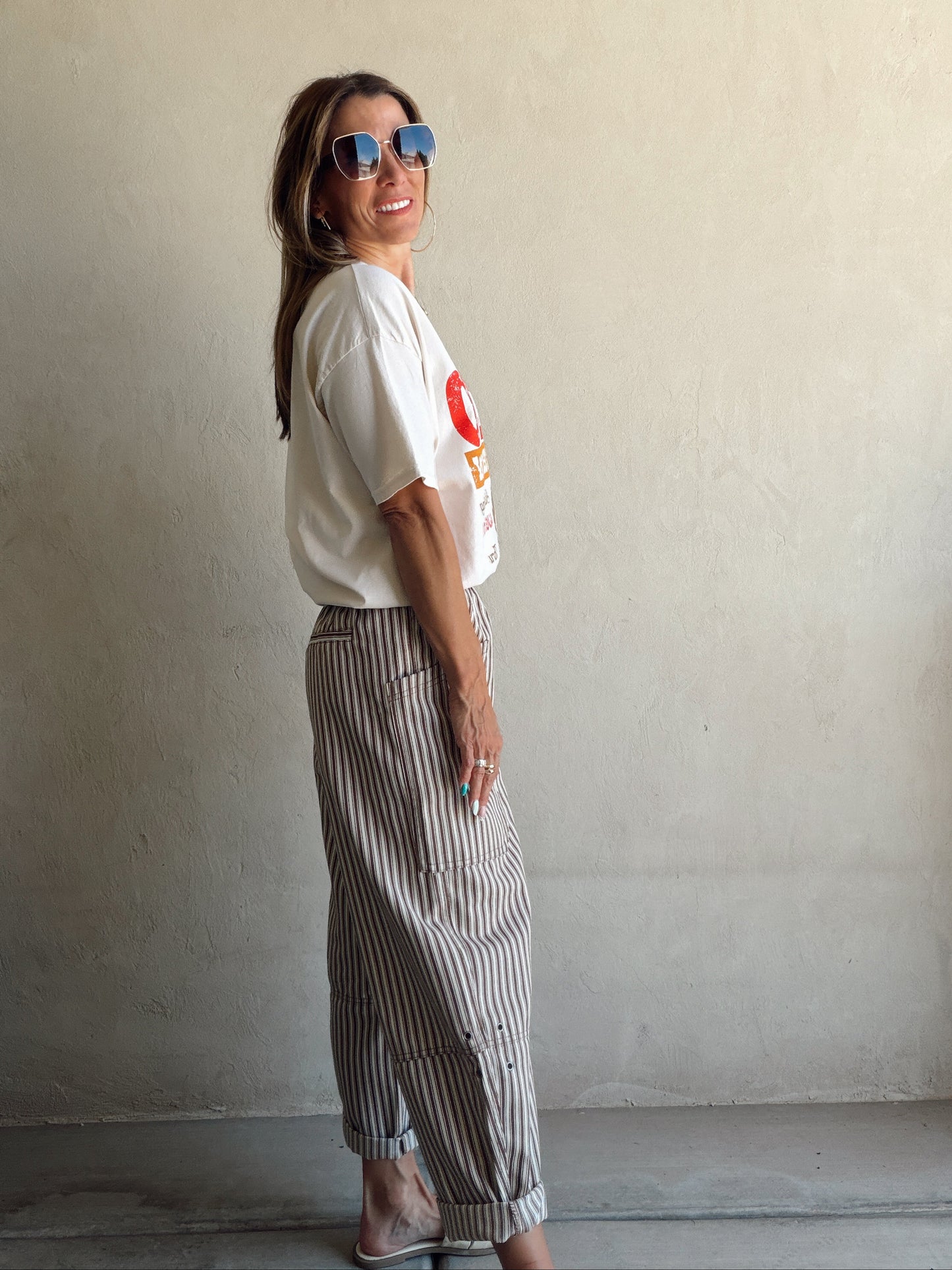Sabrina Striped Barrel Pants in Brown