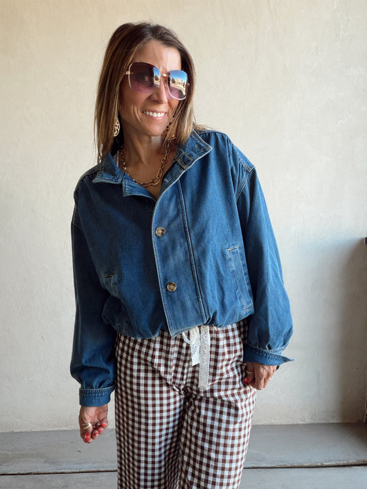 Heather Bomber Jacket in Medium Wash Denim