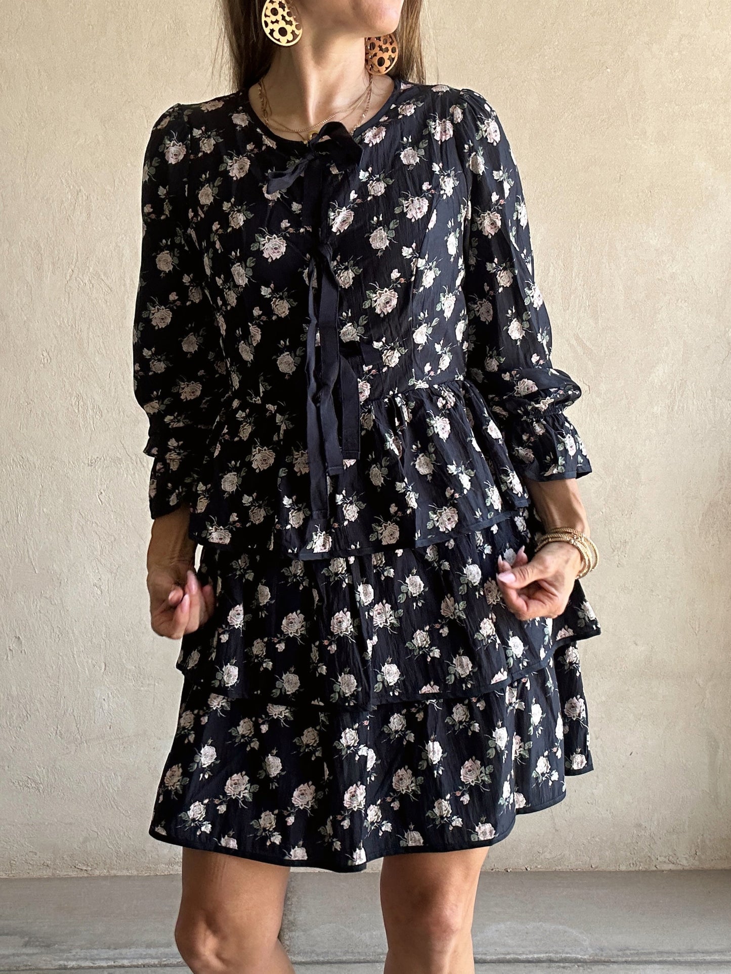 Miya Floral Dress in Dark Navy