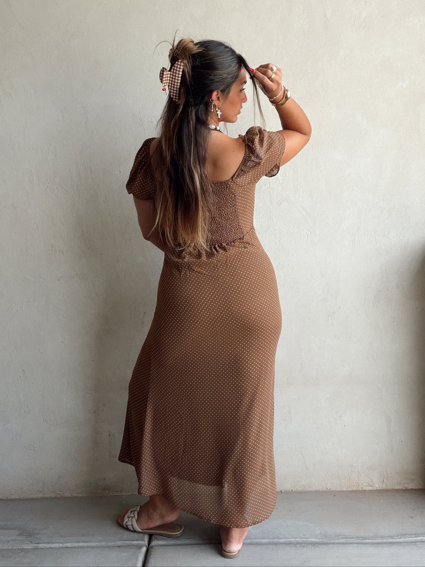 Bridget Dress in Brown Polka Dot