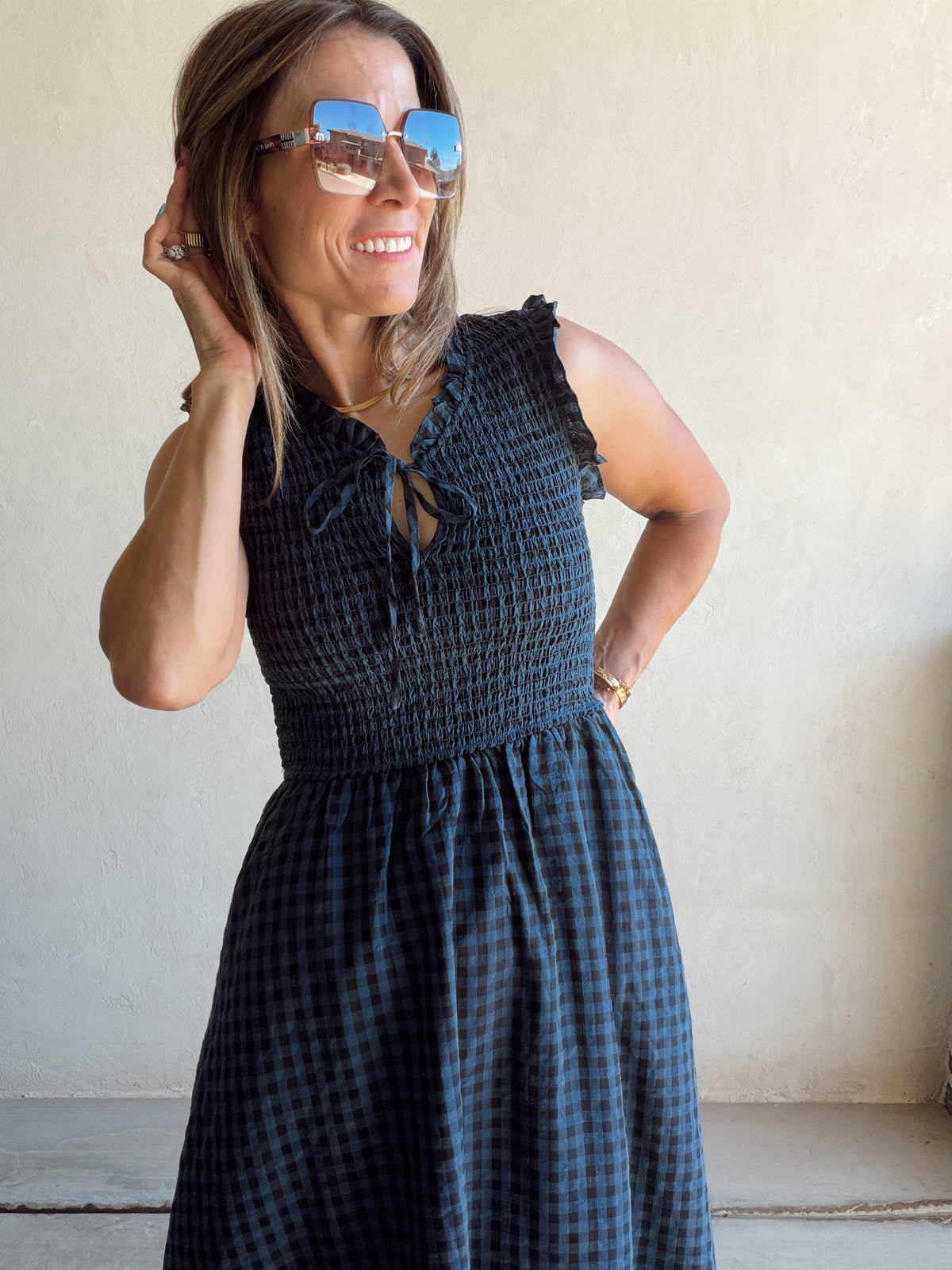 Karina Dress in Navy & Black Gingham - Ships October 13th