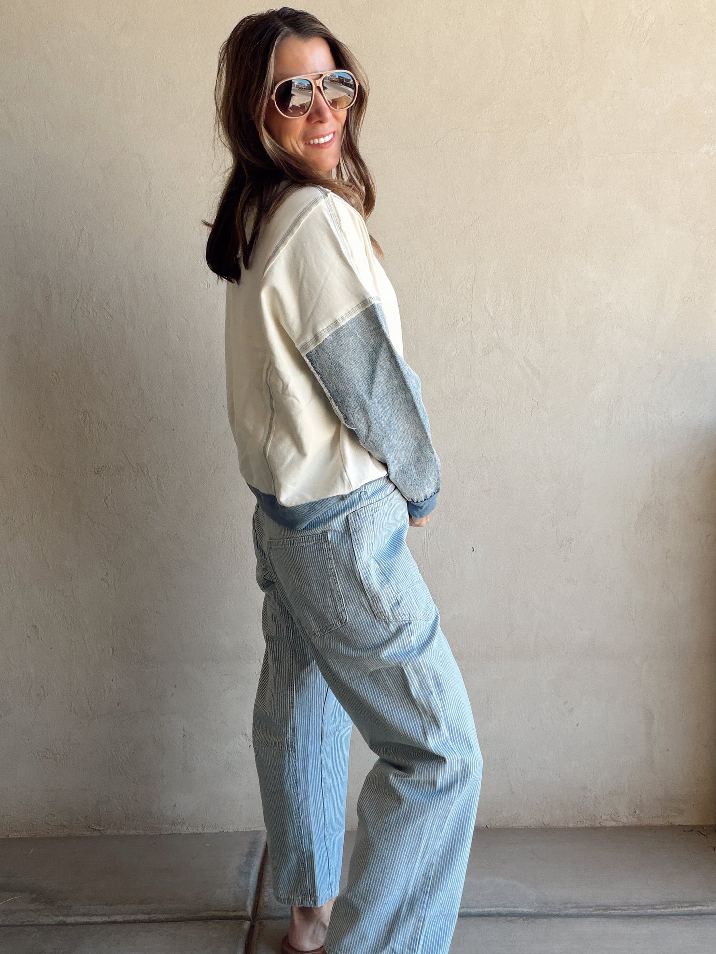 Jamie Pullover in Cream & Denim