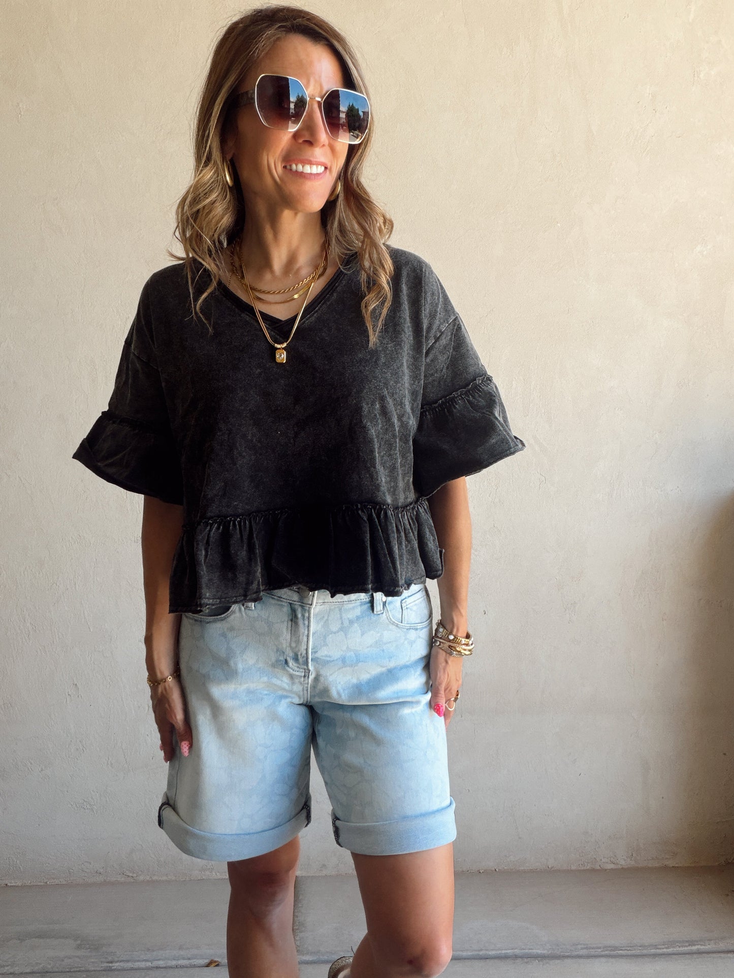 Natalia Flowy Top in Black