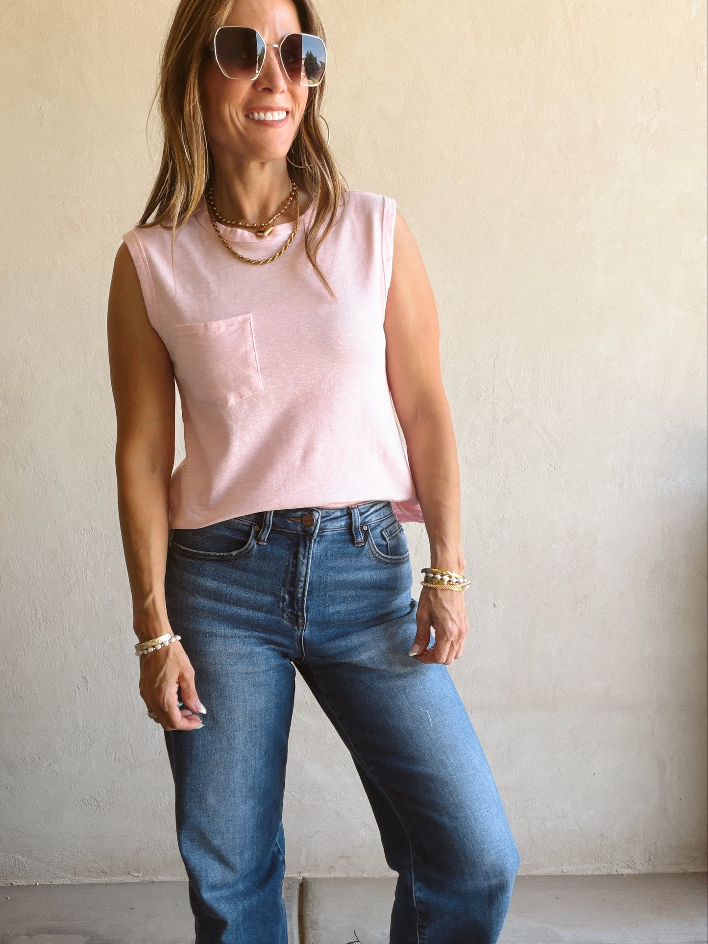 Wren Sleeveless Tank in Pink