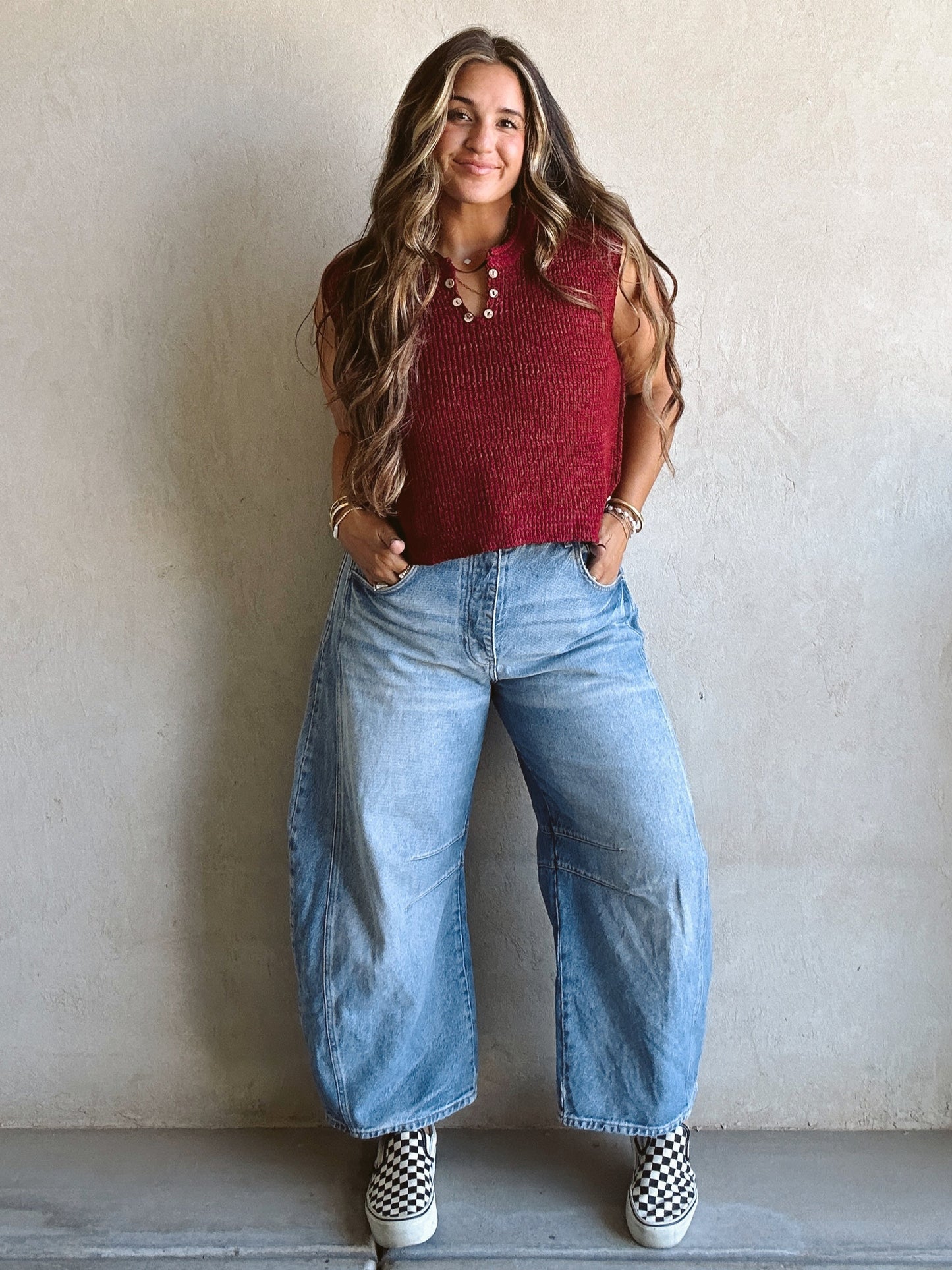 Candace V-Neck Top in Burgundy