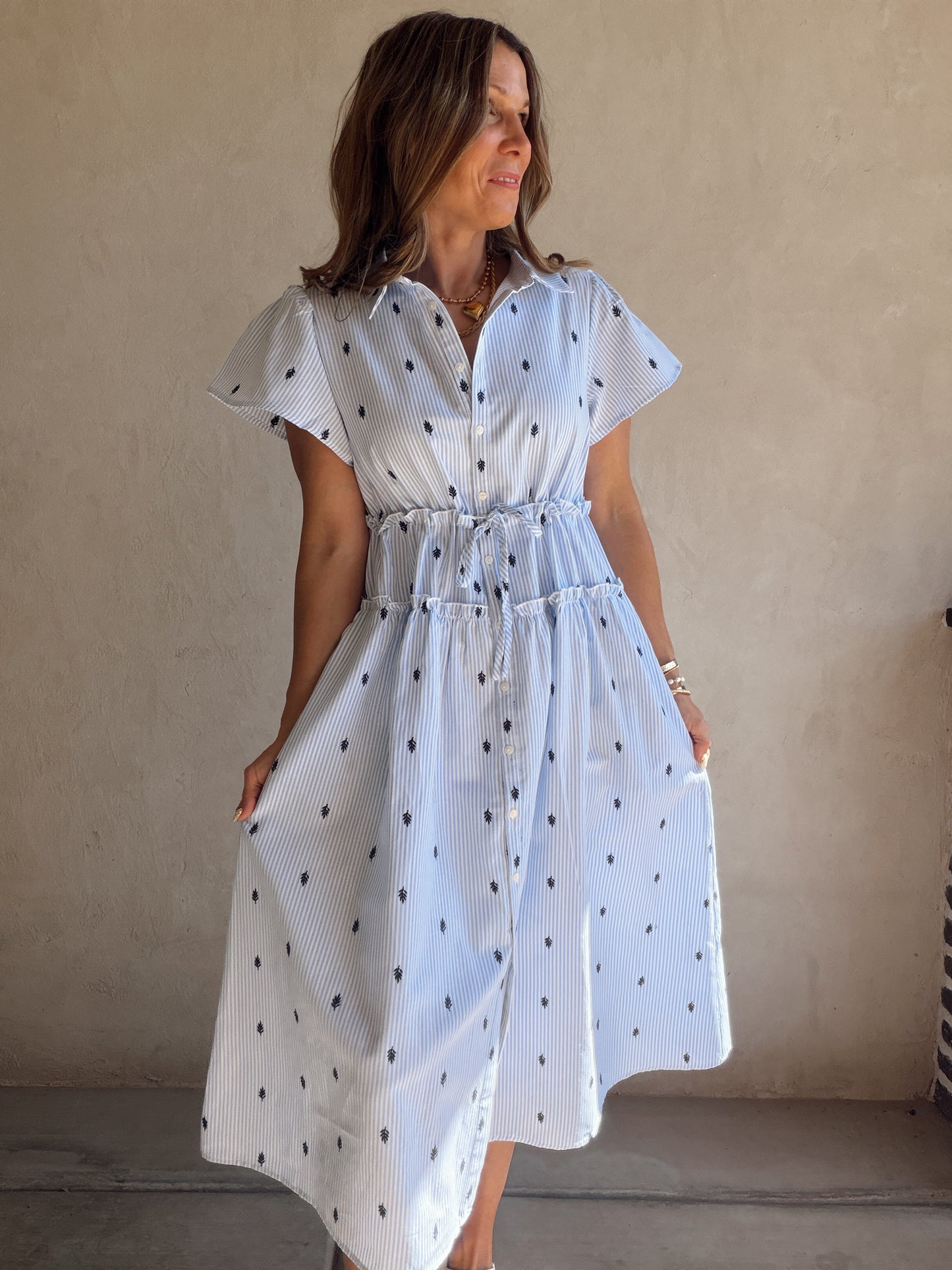 Leila Striped Dress in Blue & White