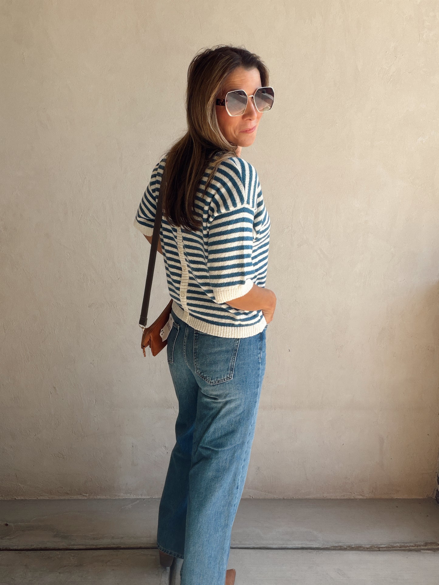 Emerald Striped Top in Blue & Ivory
