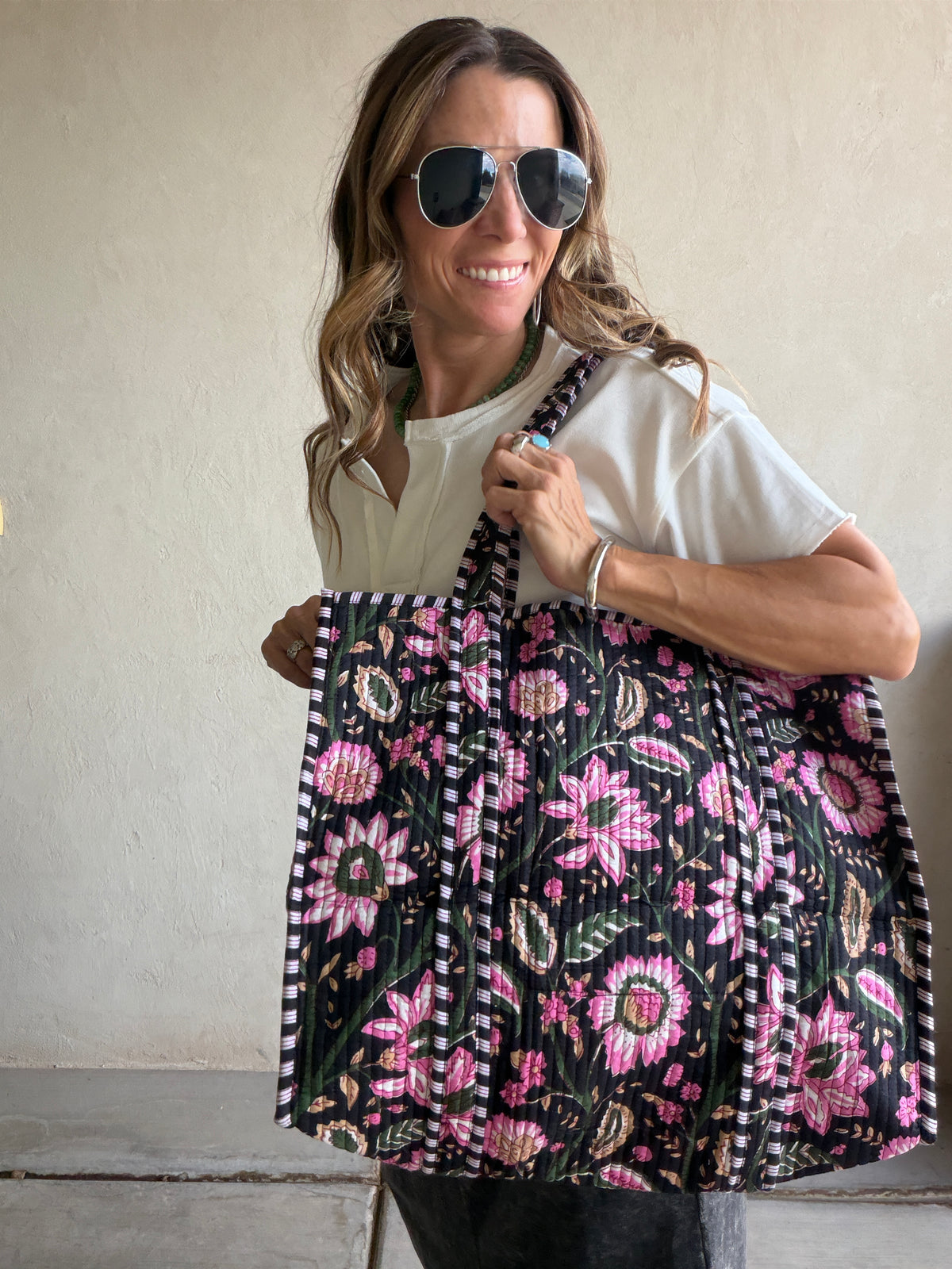 Mindee Quilted Bag – Black & Pink