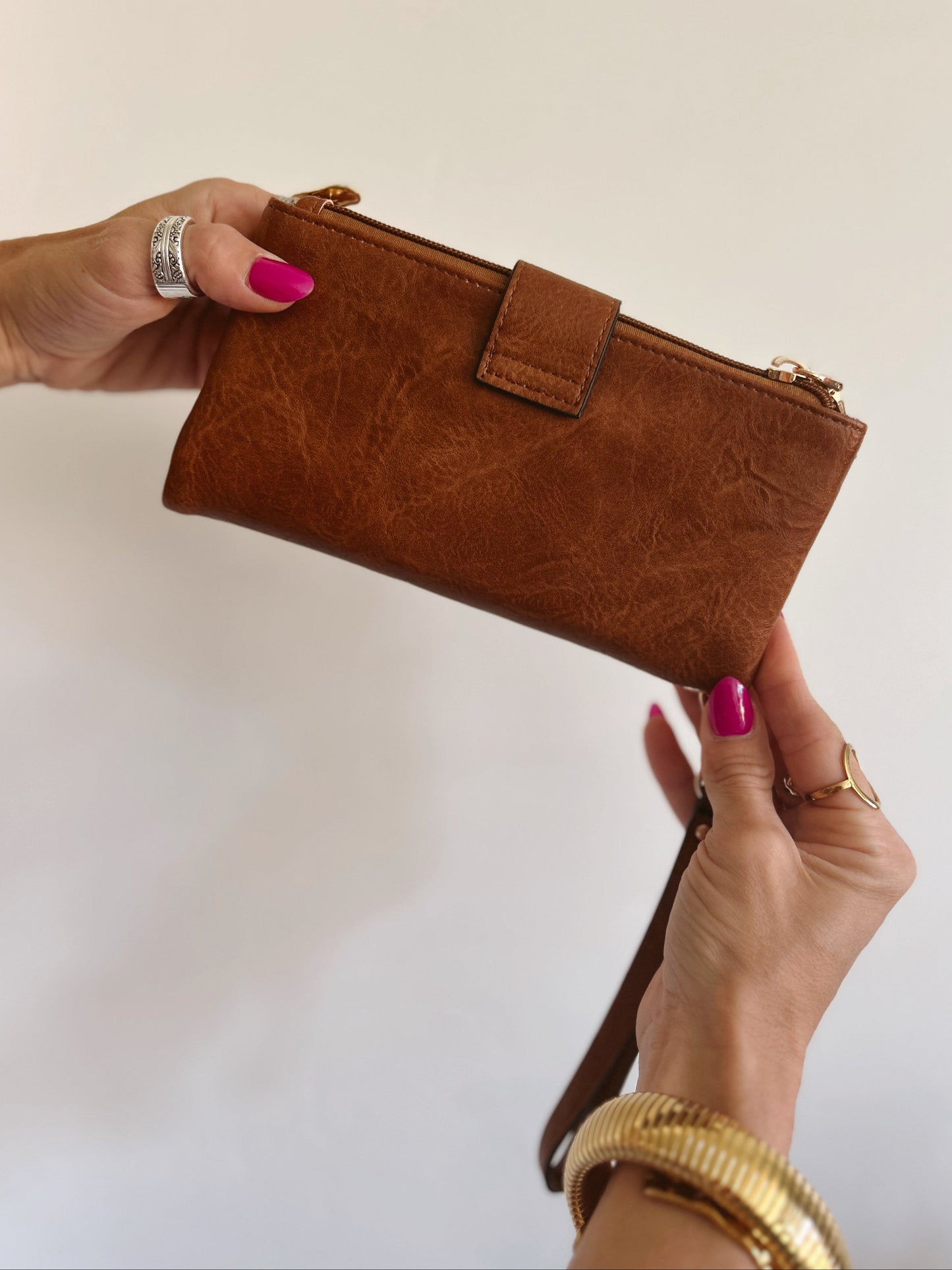 Aria Studded Wallet in Cognac