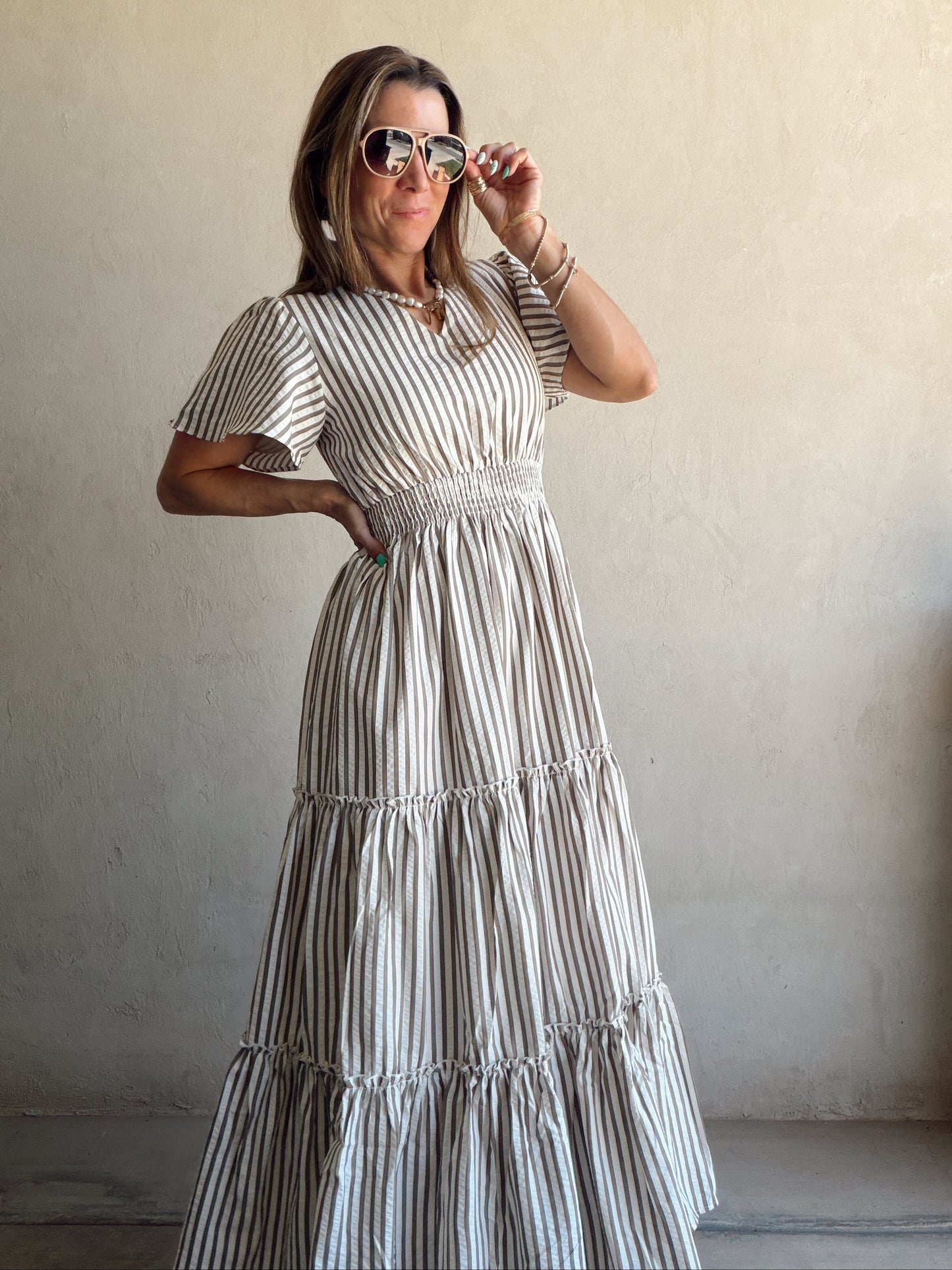 Eden Dress in Cream & Mocha