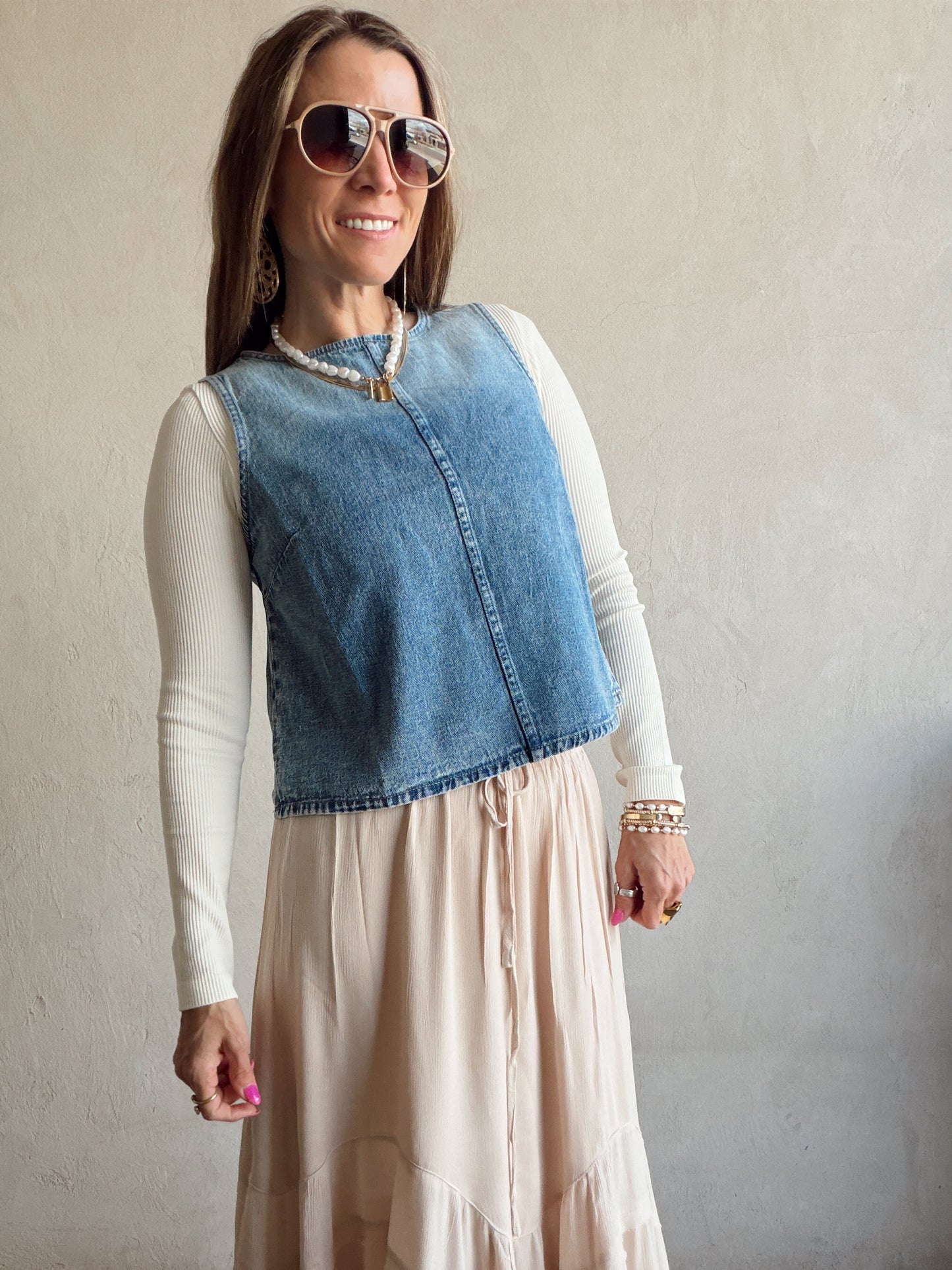 Paisley Boho Skirt in Light Beige