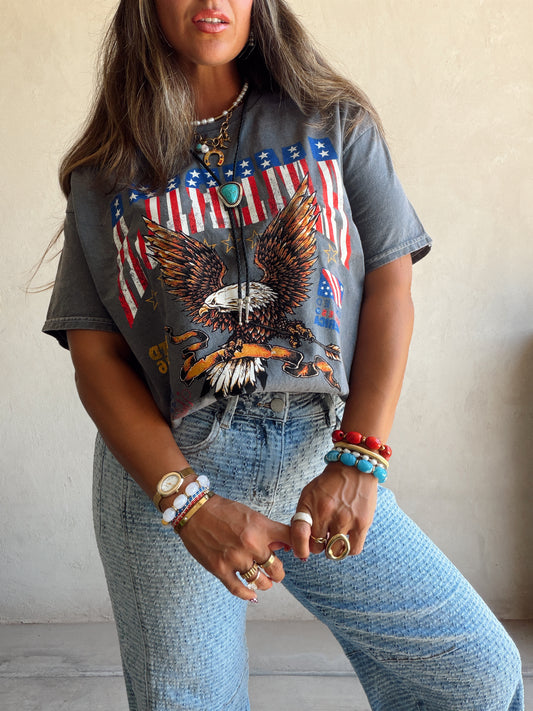 America Land of the Free Tee in Mineral Wash Gray