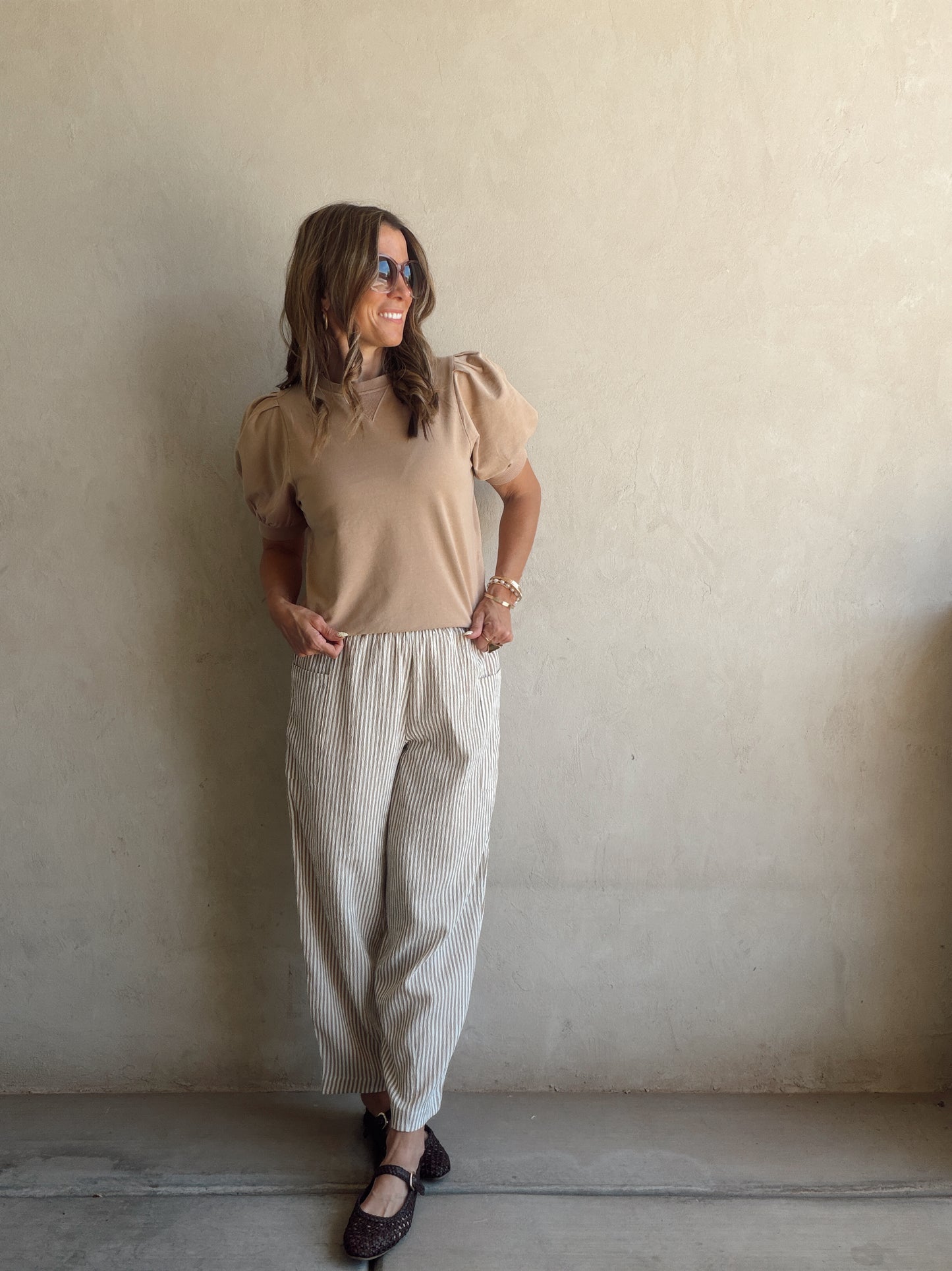 Natalie Puff Sleeve Top in Tan