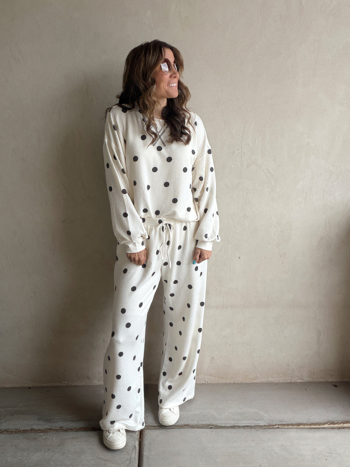Rylee Ribbed Polka Dot Set in Ecru & Black
