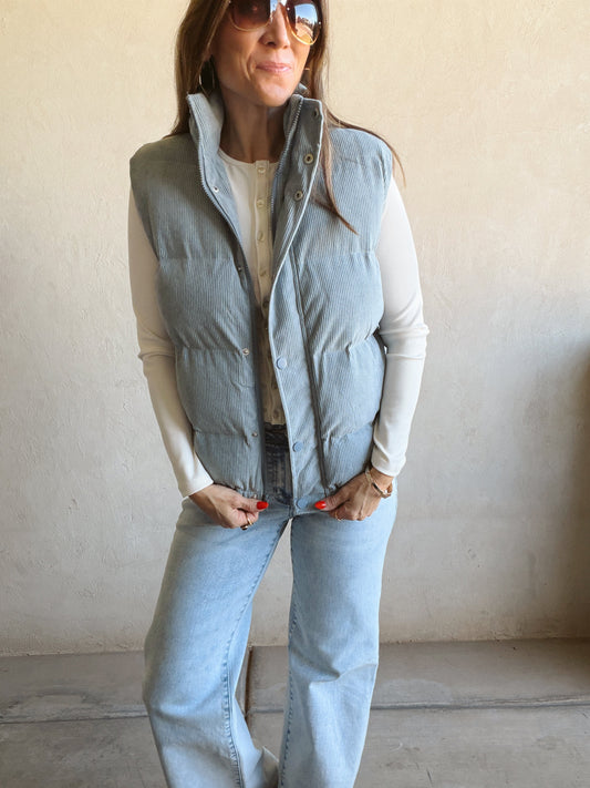 Cass Corduroy Vest in Dusty Blue