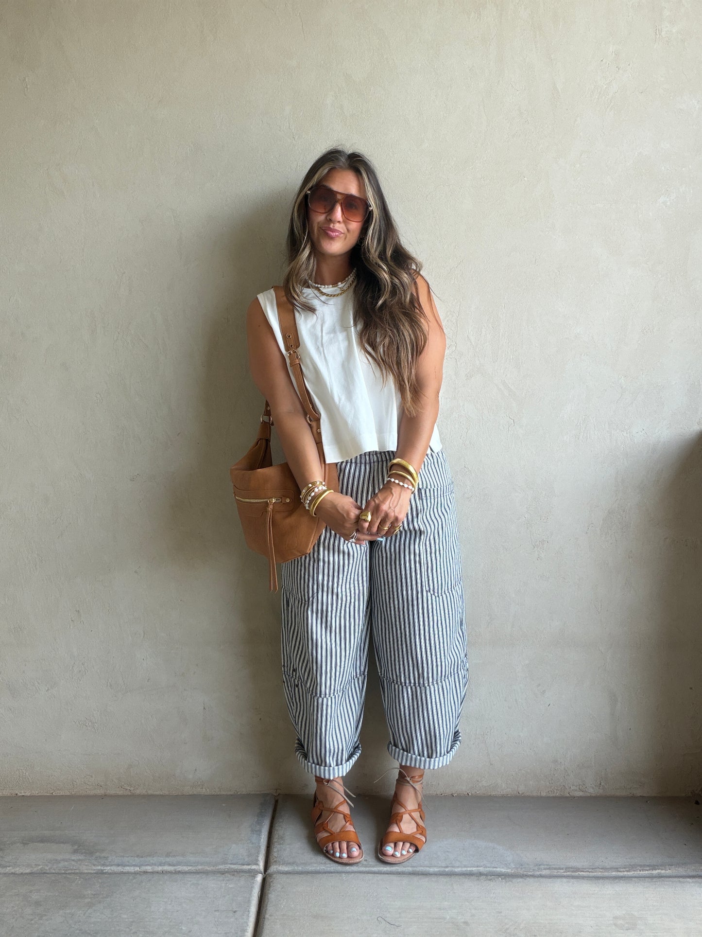 Striped Barrel Pant in Navy