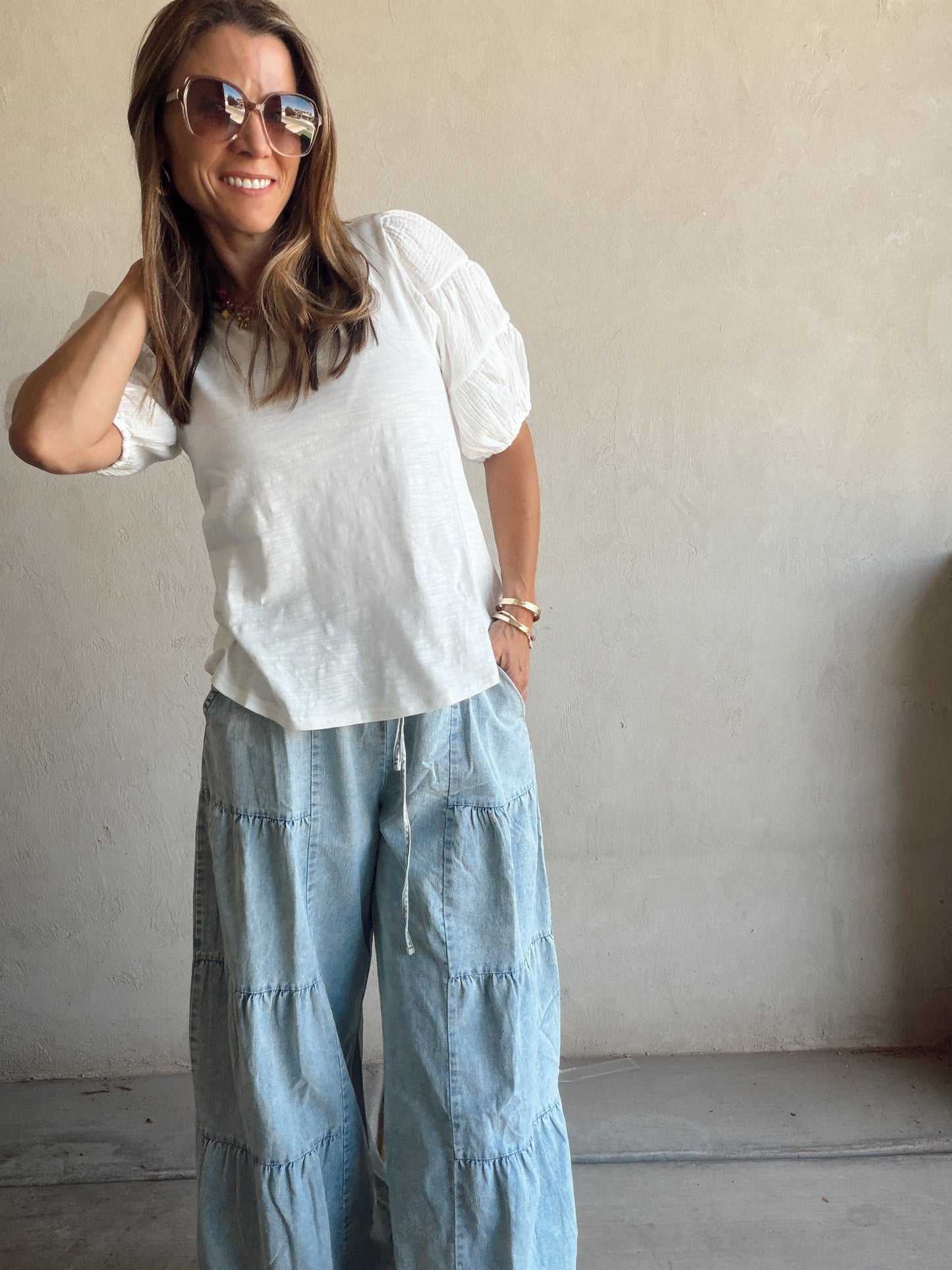 Jenny Gauze Sleeve Top in White