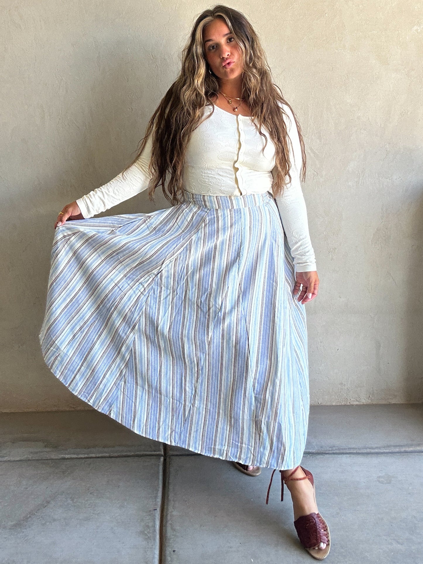 Patricia Striped Maxi Skirt in Blue Mix