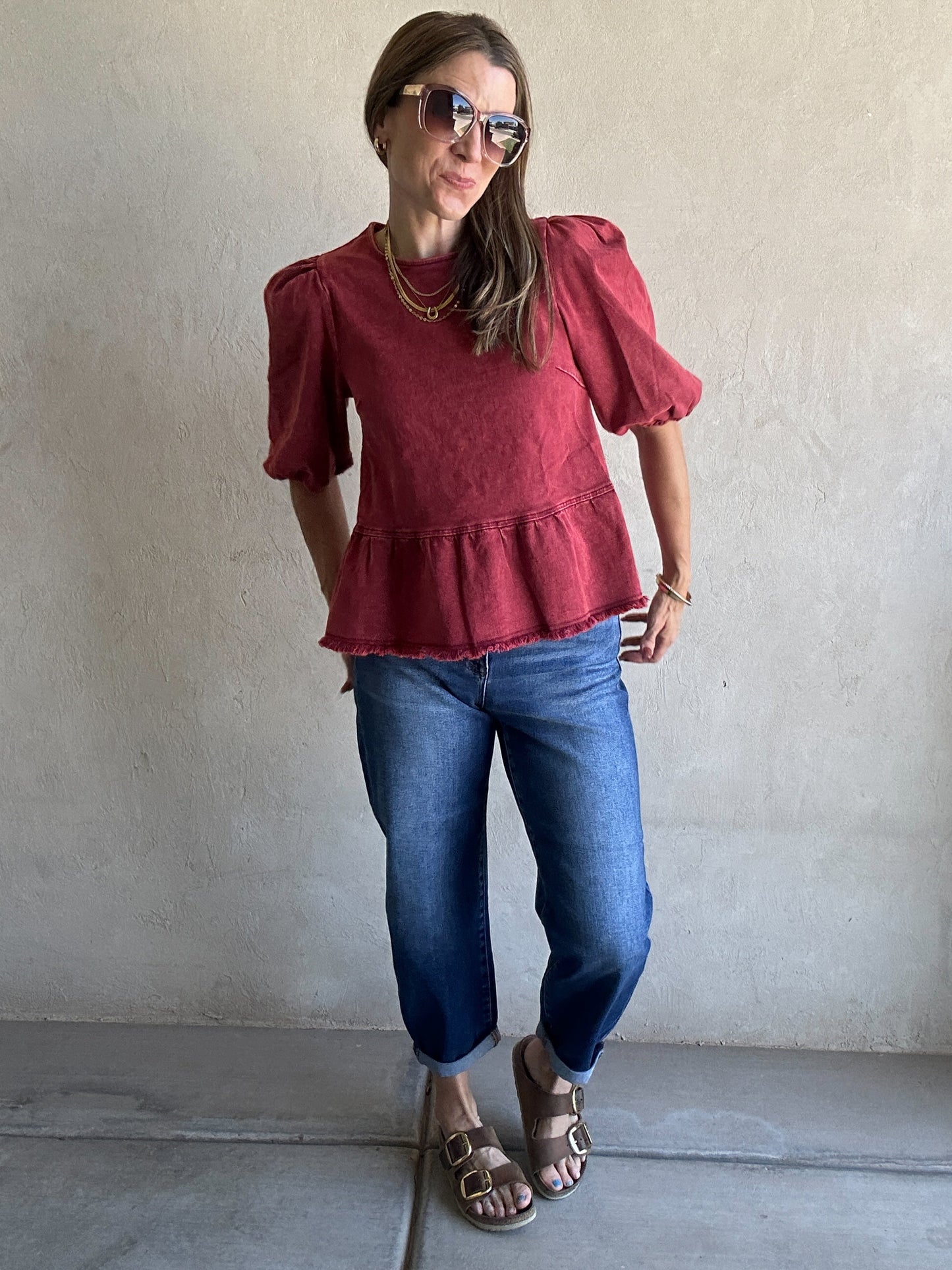 Elsie Mineral Wash Top in Maroon