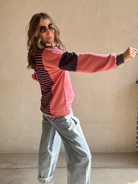 McKell Striped Pullover in Pink & Navy