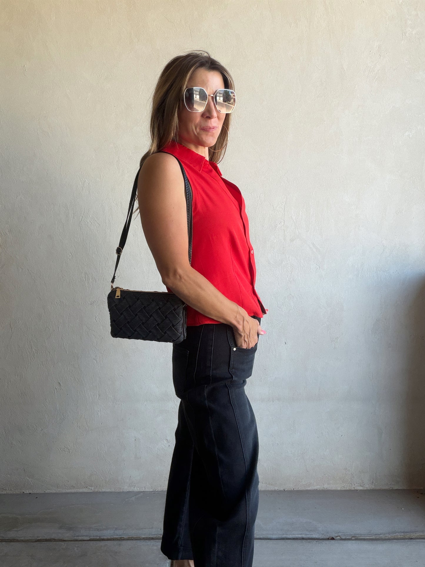 Cass Collared Tank in Red