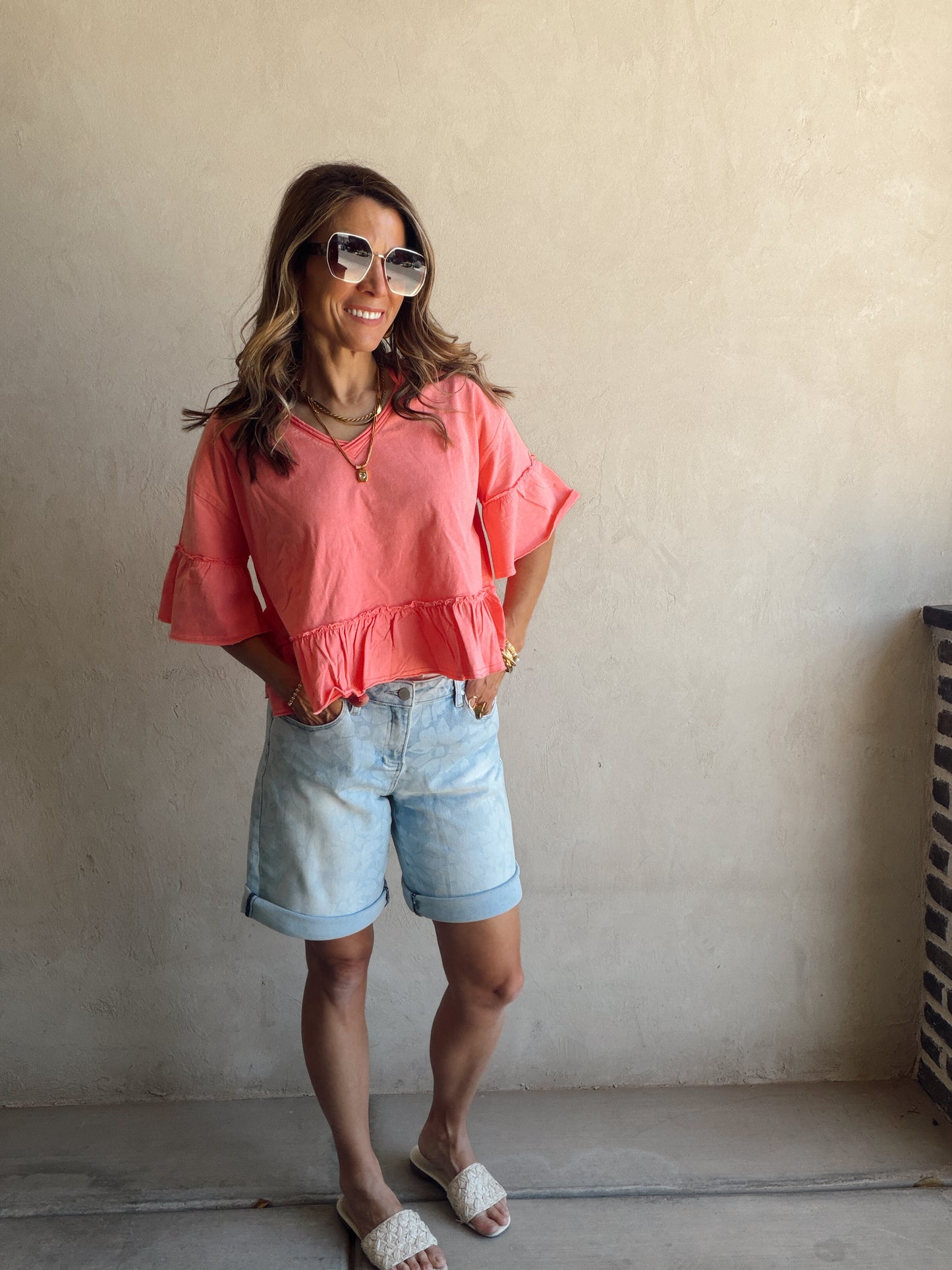 Natalia Flowy Top in Coral