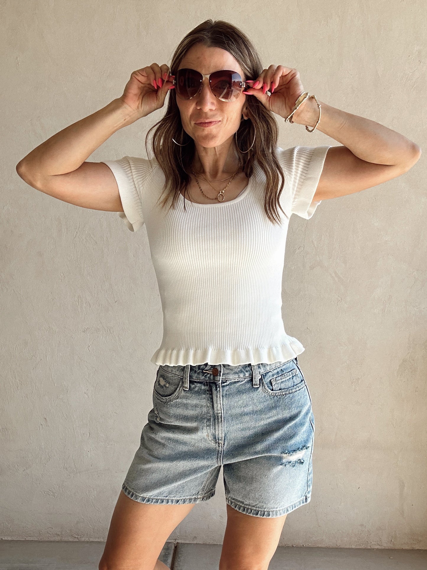 Rilee Scoop Neck Ribbed Top in Ivory