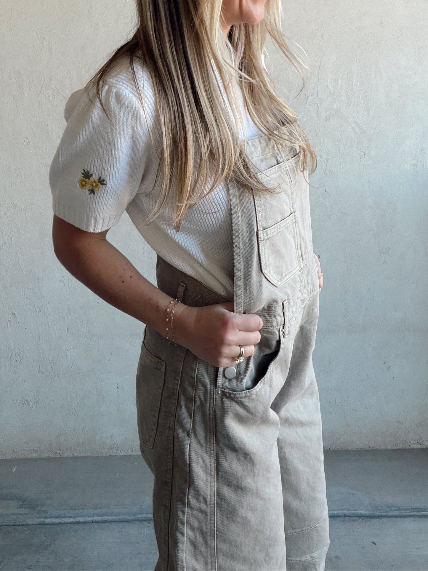 Tallie Barrel Overalls in Stone
