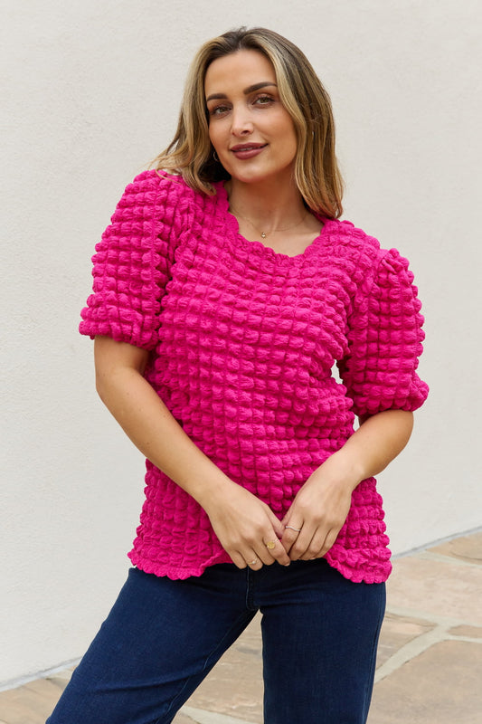 And The Why Full Size Bubble Textured Puff Sleeve Top (S-1XL)