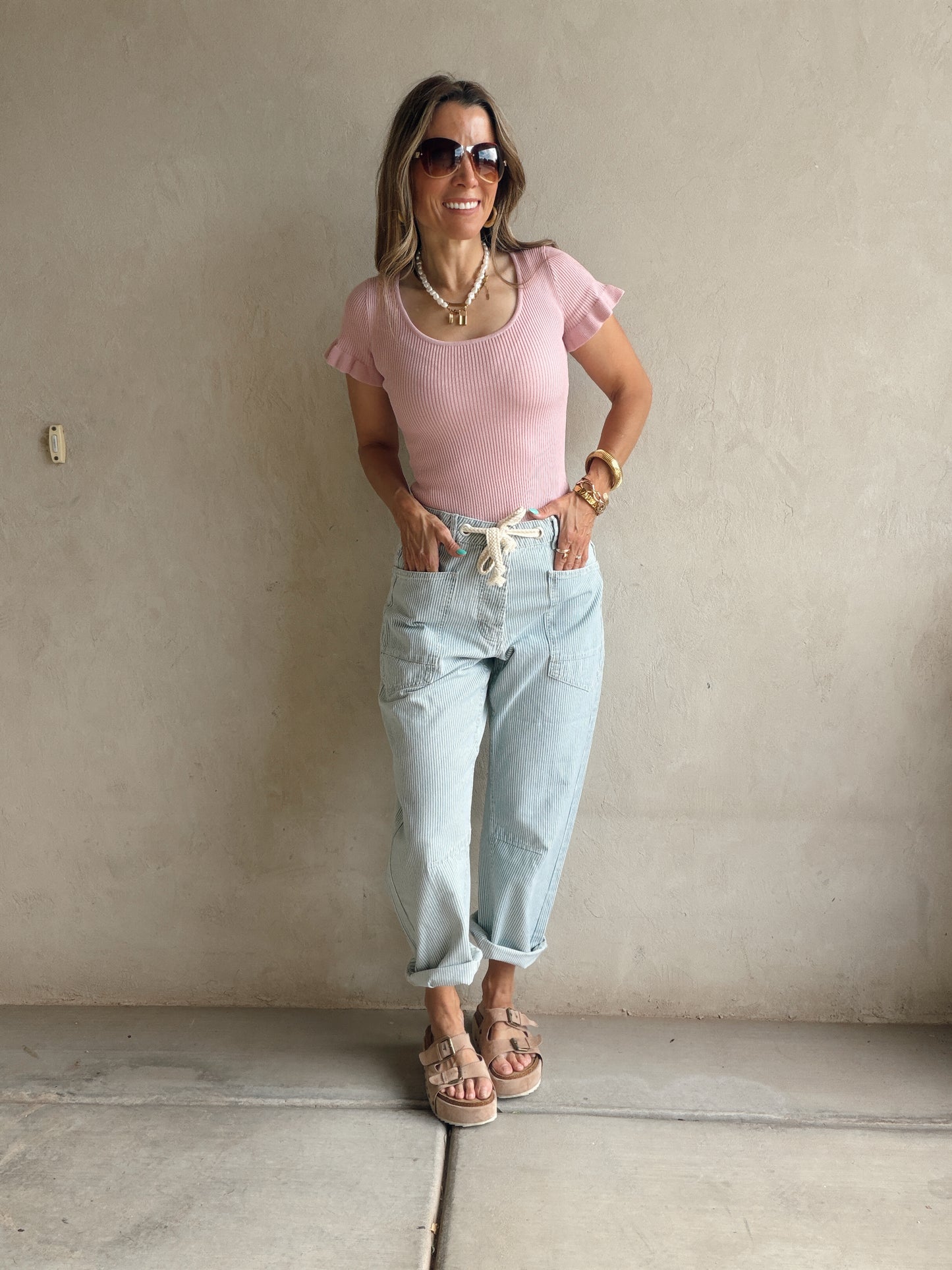 Rilee Ribbed Scoop Neck Top in Mauve