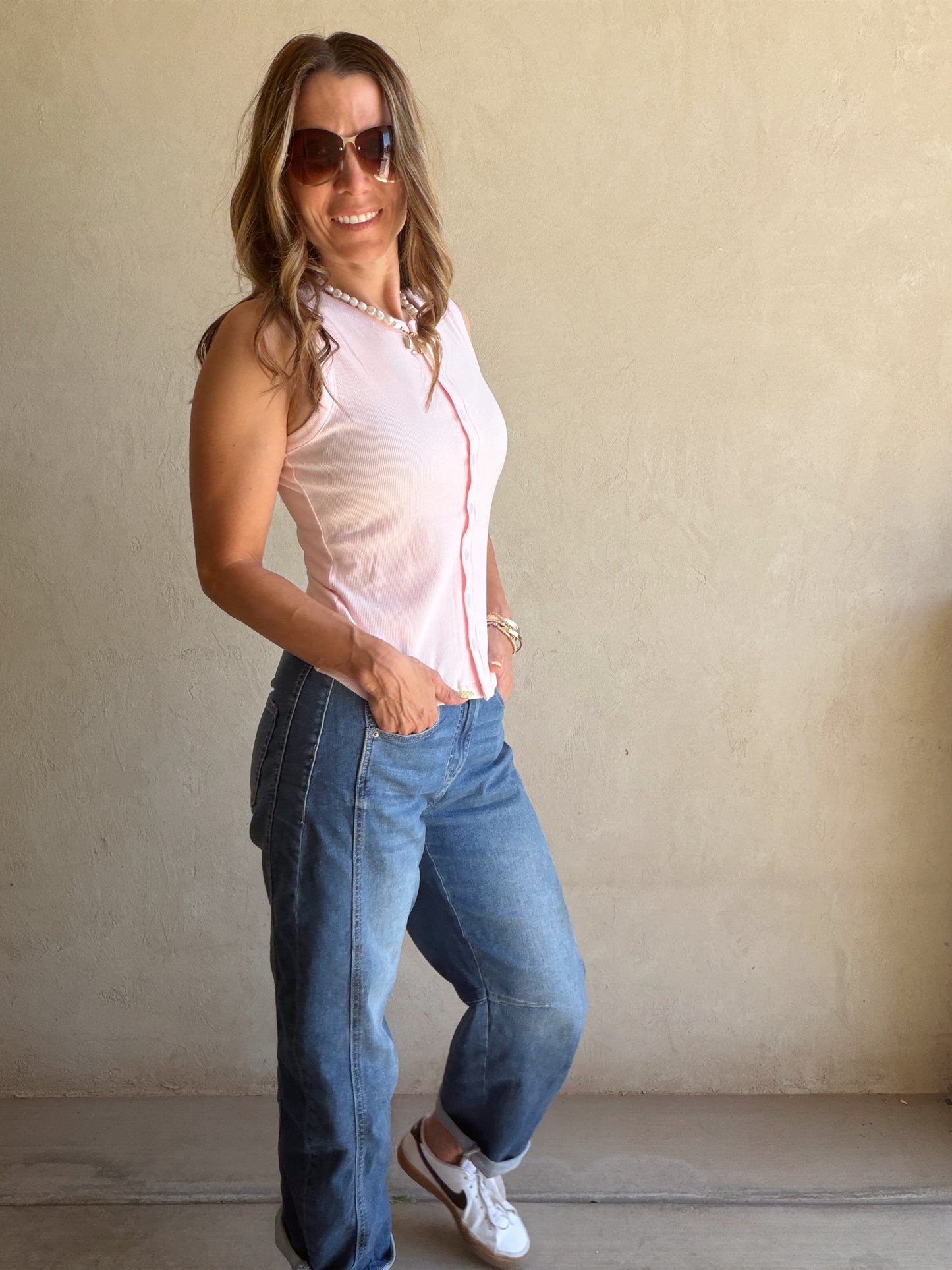 Whitney Ribbed Sleeveless Tank in Soft Pink