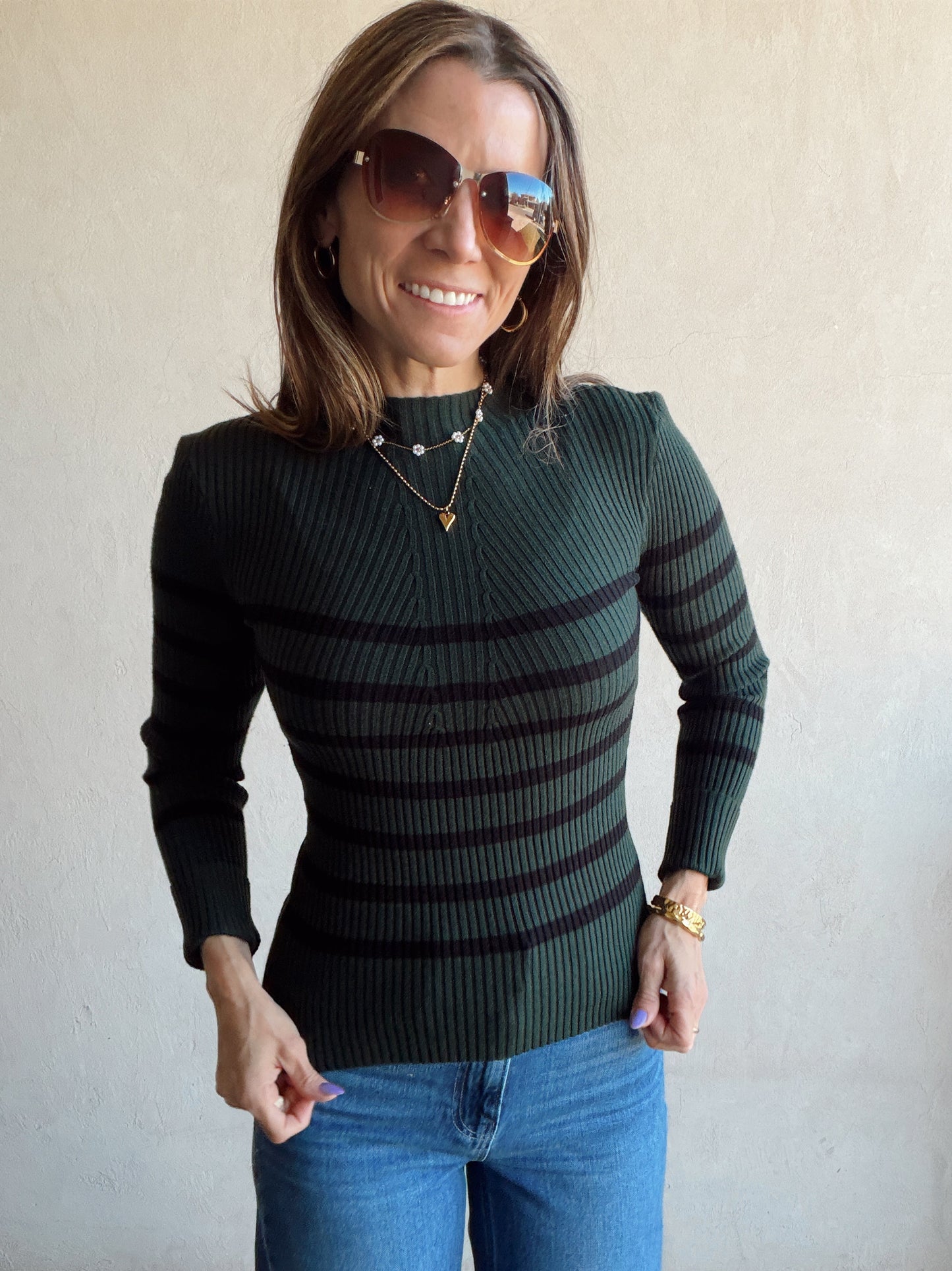 Laynie Ribbed Top in Green & Black