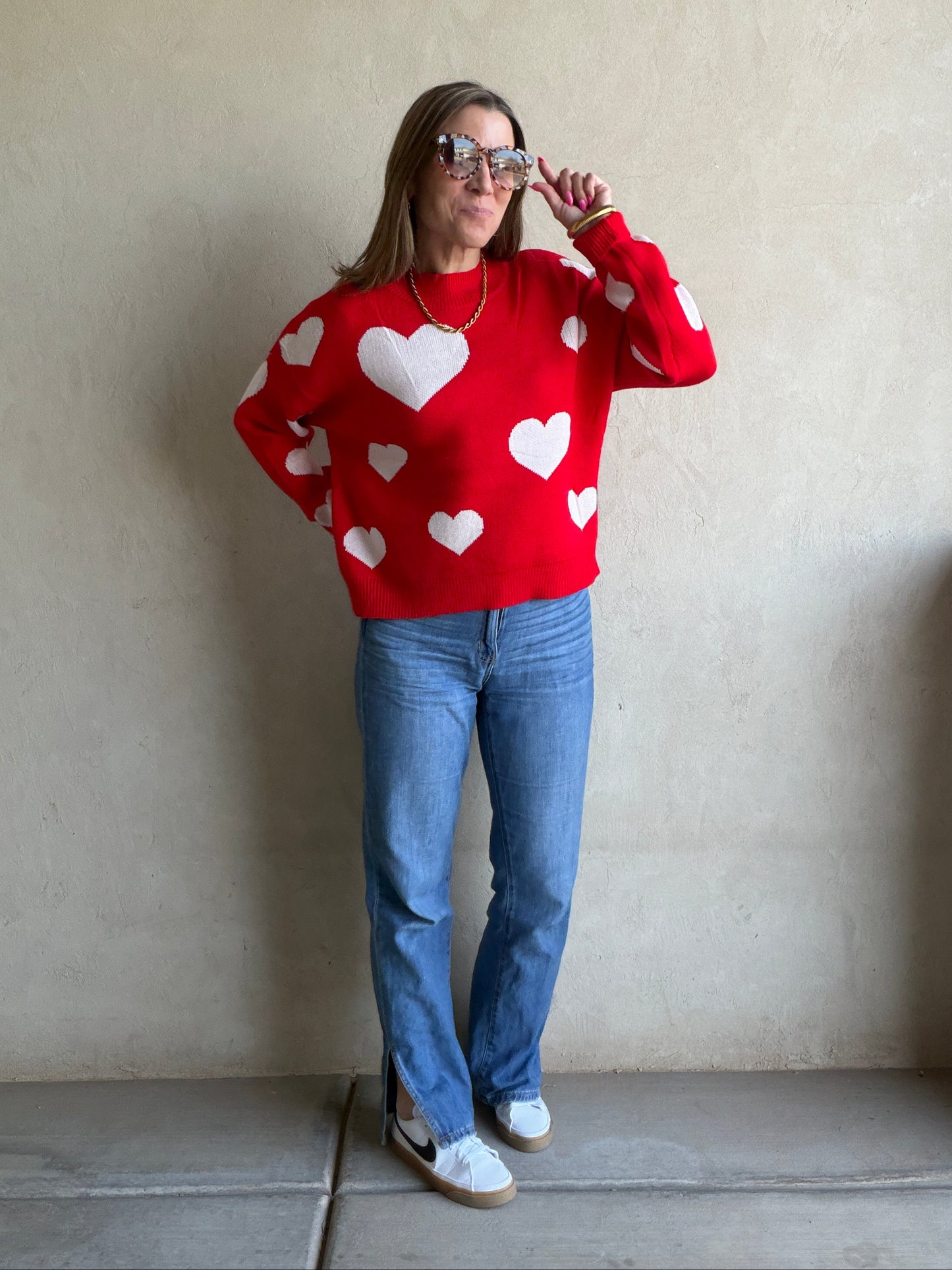 Marie Heart Sweater in Red & White