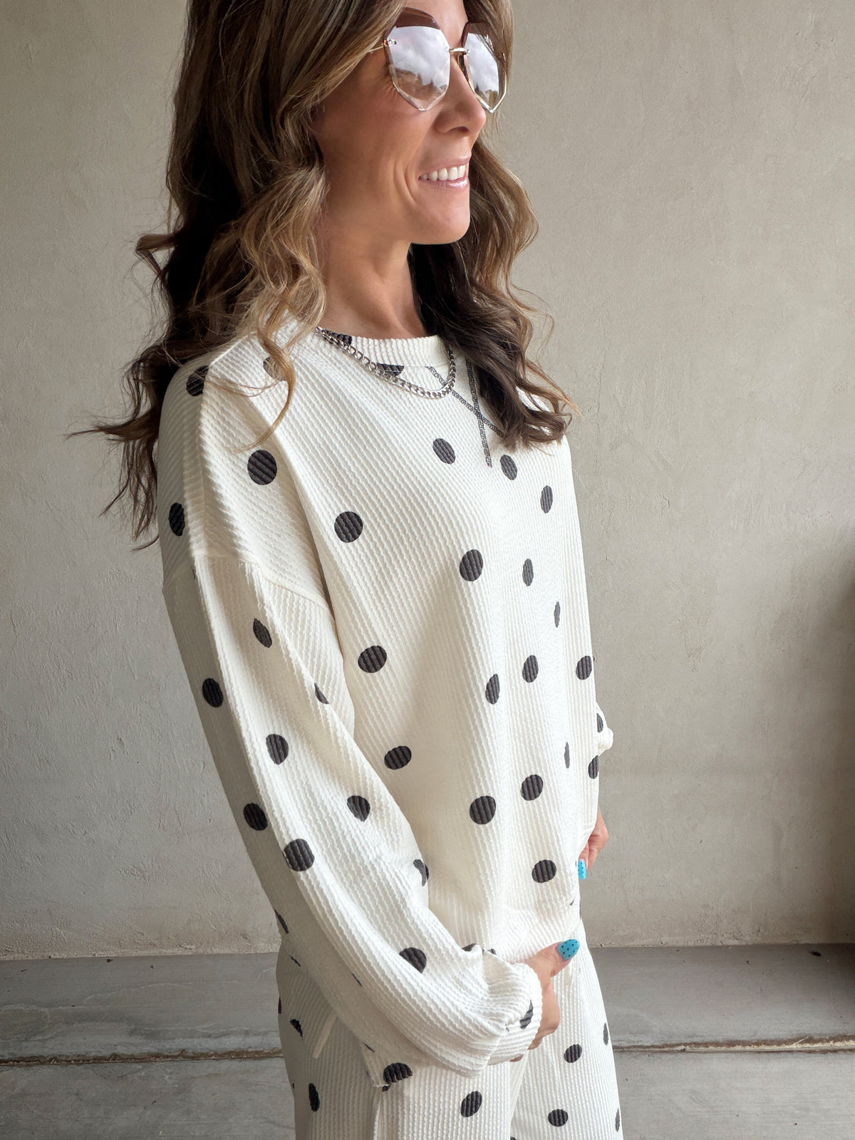 Rylee Ribbed Polka Dot Set in Ecru & Black