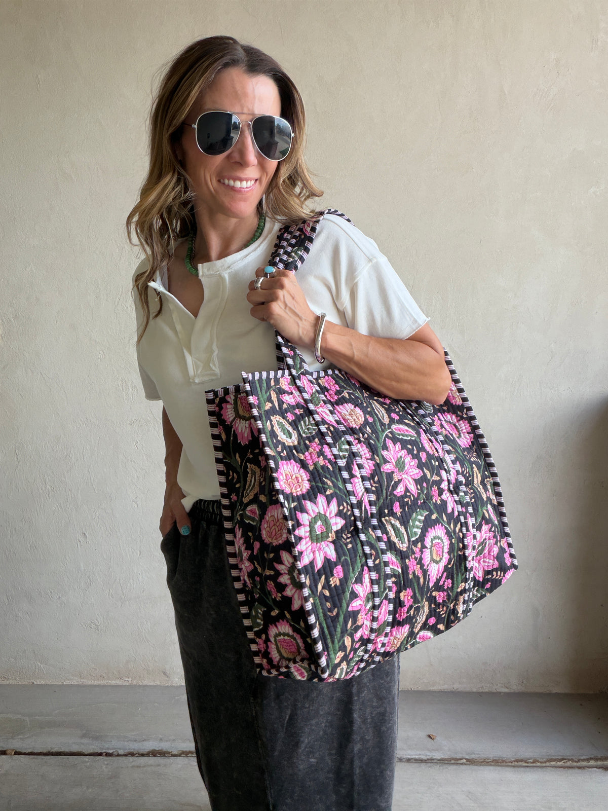 Mindee Quilted Bag – Black & Pink
