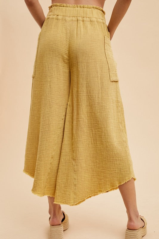 Cailey Raw Edge Hem Pants in Blue