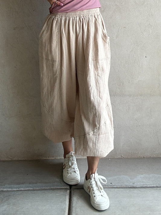 Tara Flowy Parachute Pants in Tan