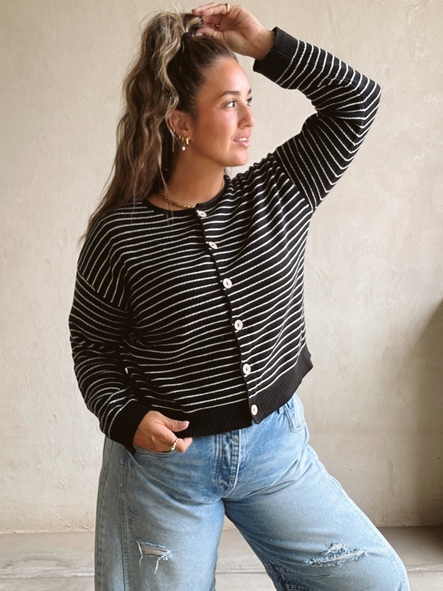 Mandy Striped Cardigan in Black