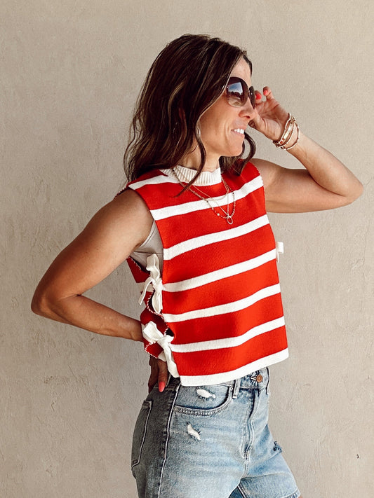 McKenna Striped Vest in Red & Cream