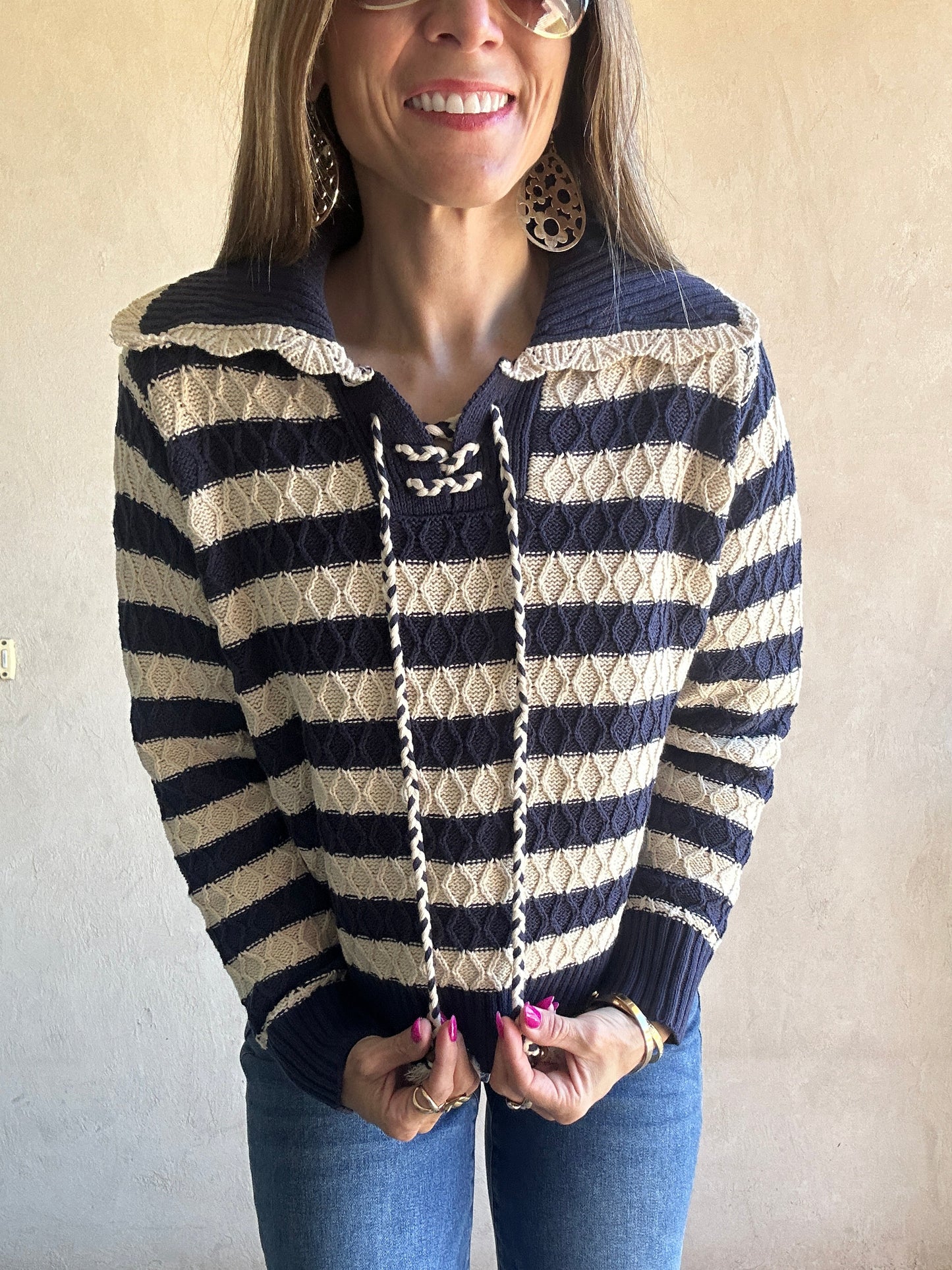 Harper Sweater in Navy & Oatmeal