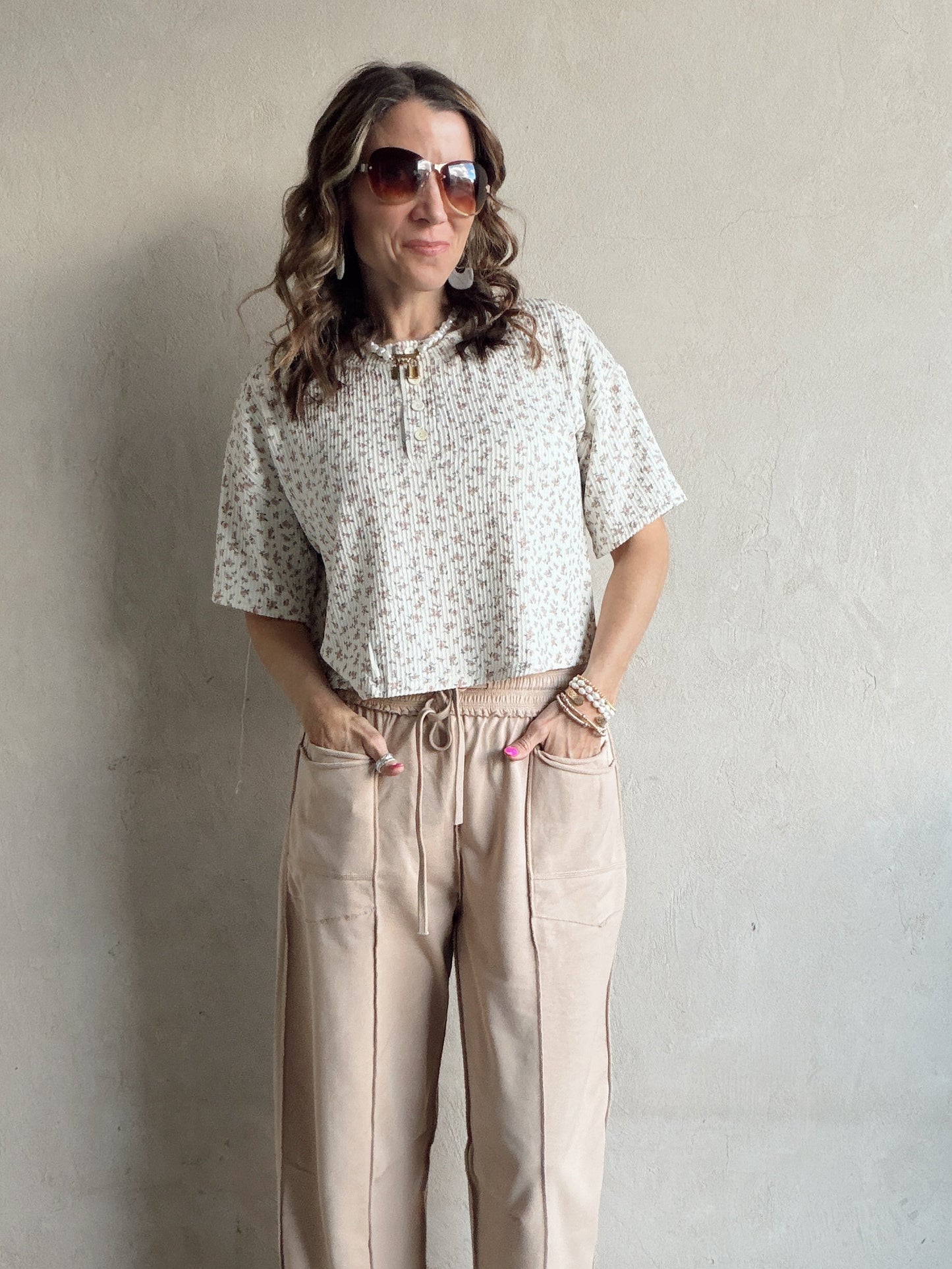 Luca Top in Tan & Mauve Floral