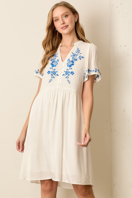 Callie Embroidered Dress in White