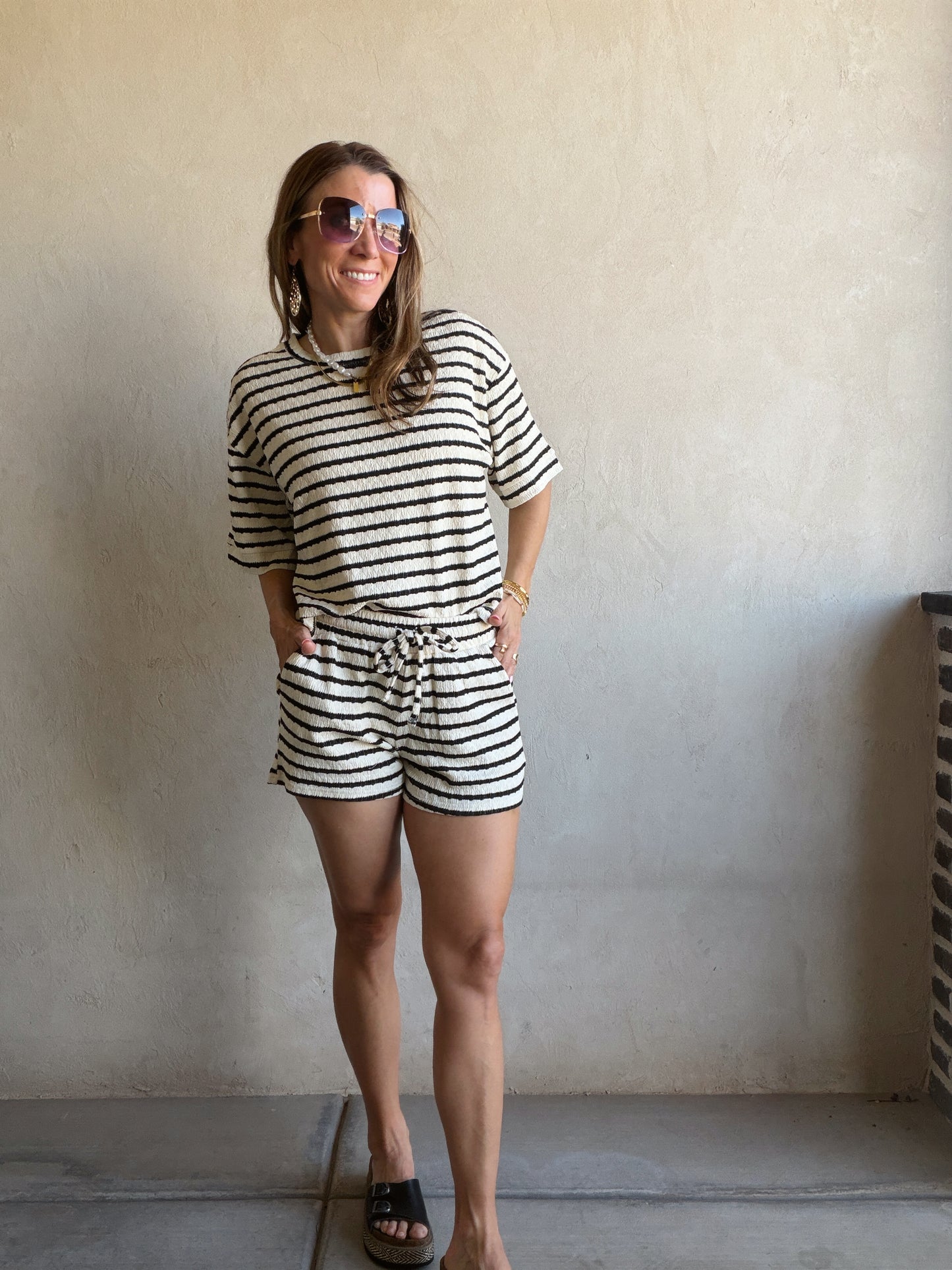 Kendall Striped Set in Black & Oatmeal