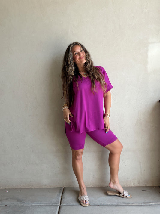 Jillian Heavenly Biker Set in Dark Magenta